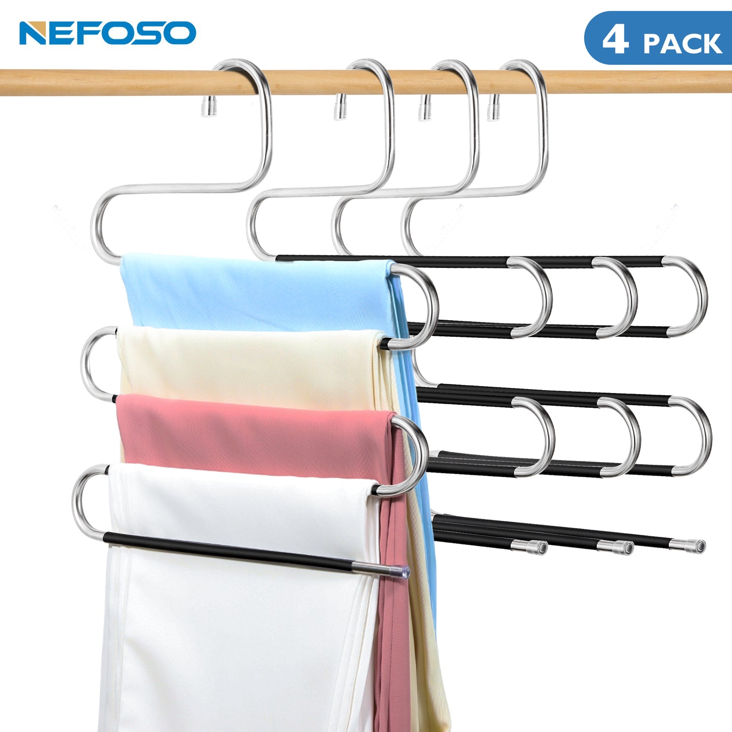 NEFOSO S Shape Non Slip 5-Tier Pants Hanger Stainless Steel (4 Pack Black)