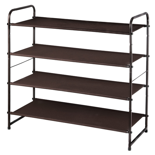NEFOSO Shoe Rack Shoe Organizer Oxford Fabric with Double Row Side Pockets Adjustable Stackable and Expandable Shoe Rack for Closet Entrance Bedroom, Brown