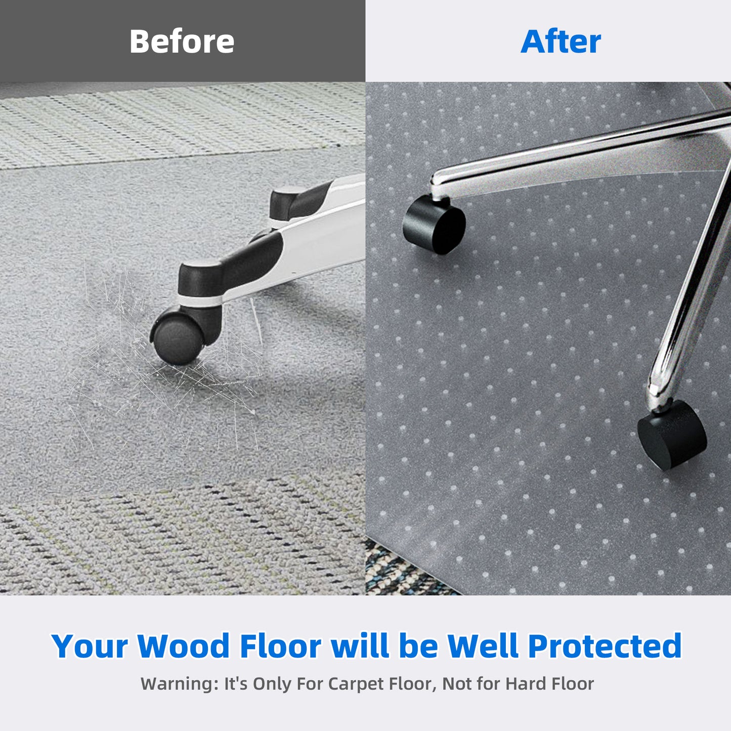 NEFOSO Chair Mat for Carpet, 36 x 48 inch Home Office Chair PVC Floor Mat with Lip (Transparent )